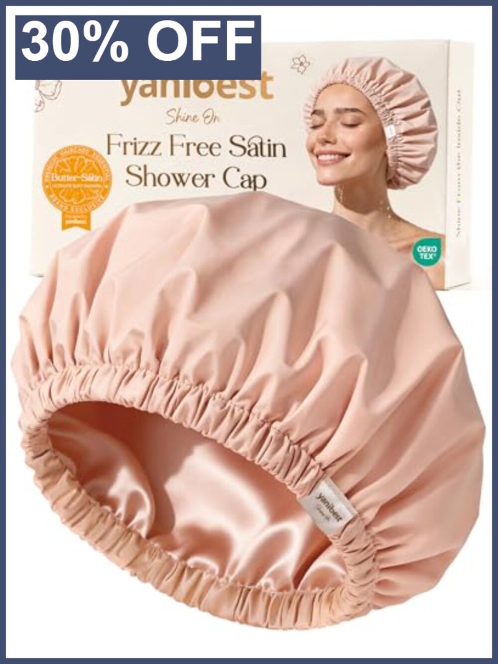 Satin Lined Shower Cap Waterproof Reusable Nylon Hair Protection